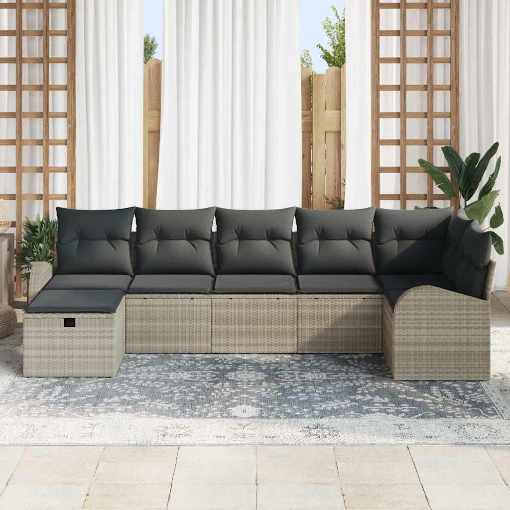 Garten-Sofa-Set 7 pcs Hellgrau 289 x 124 x 85 cm Poly Rattan
